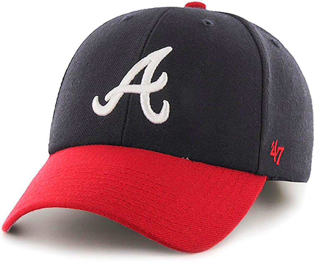 47 Brand MLB Two Tone Primary Logo MVP Adjustable Structure Baseball Cap Hat, Adult One Size Fits All - Atlanta Braves Navy Red