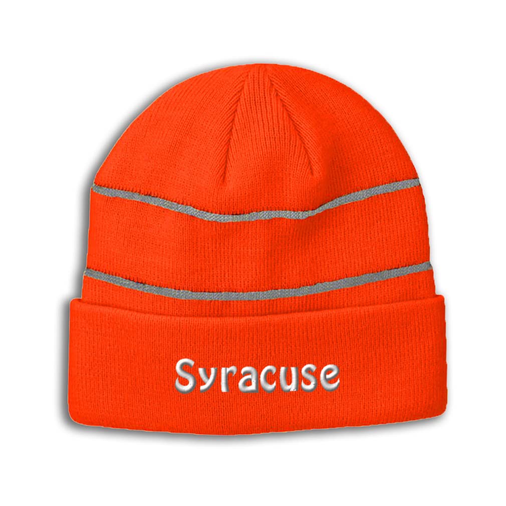 Reflective Beanie for Men & Women Syracuse Love Acrylic High Visibility Running Gear Skull Cap 1 Size Neon Orange