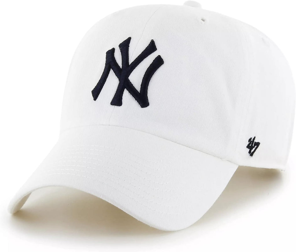 47 MLB Unisex-Adult Clean Up Adjustable Hat Cap One Size Fits All (New York Yankees White Navy)