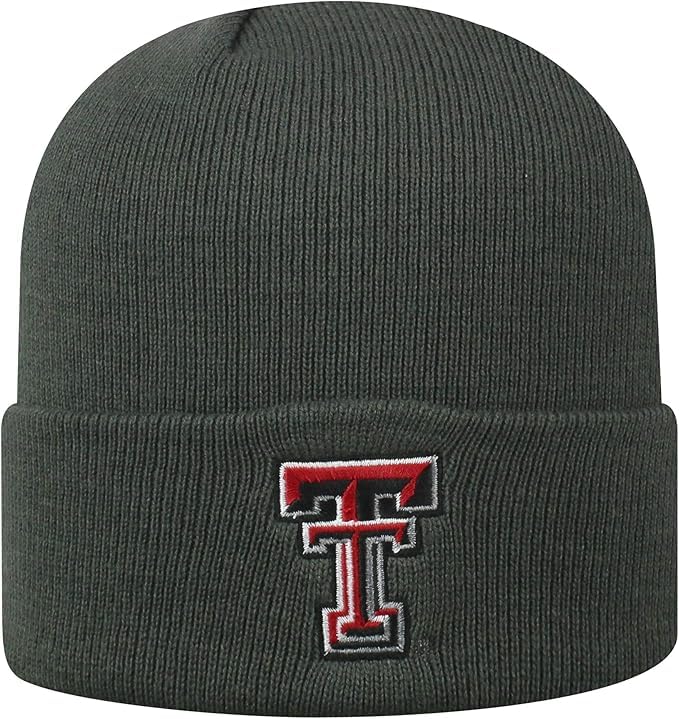 Pro Sport Brand Collegiate Cuffed Knit Beanie Hats, Cuffed Knit Winter Beanies Available (Cuffed Knit Beanie, Texas Tech Charcoal)