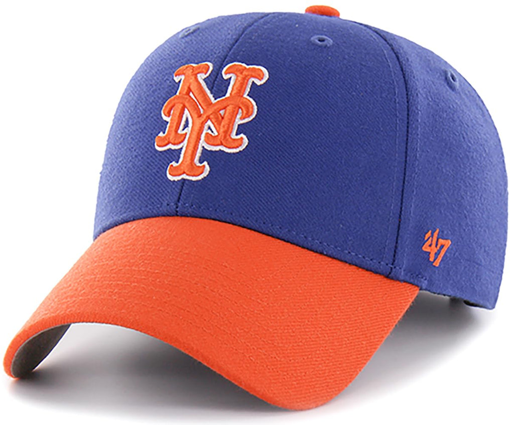47 Brand MLB Two Tone Primary Logo MVP Adjustable Structure Baseball Cap Hat, Adult One Size Fits All - New York Mets Blue Blue Orange