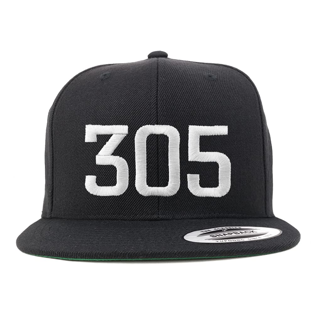 Trendy Apparel Shop Miami 305 Old English Embroidered Flatbill Snapback - Black