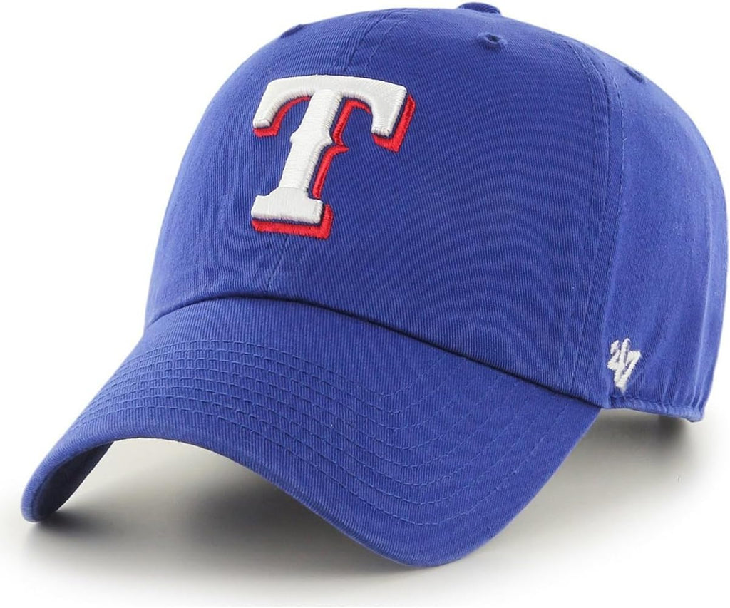 47 MLB Home Team Color Primary Logo Clean Up Adjustable Strap Hat Cap, Adult One Size Fits All (Texas Rangers)