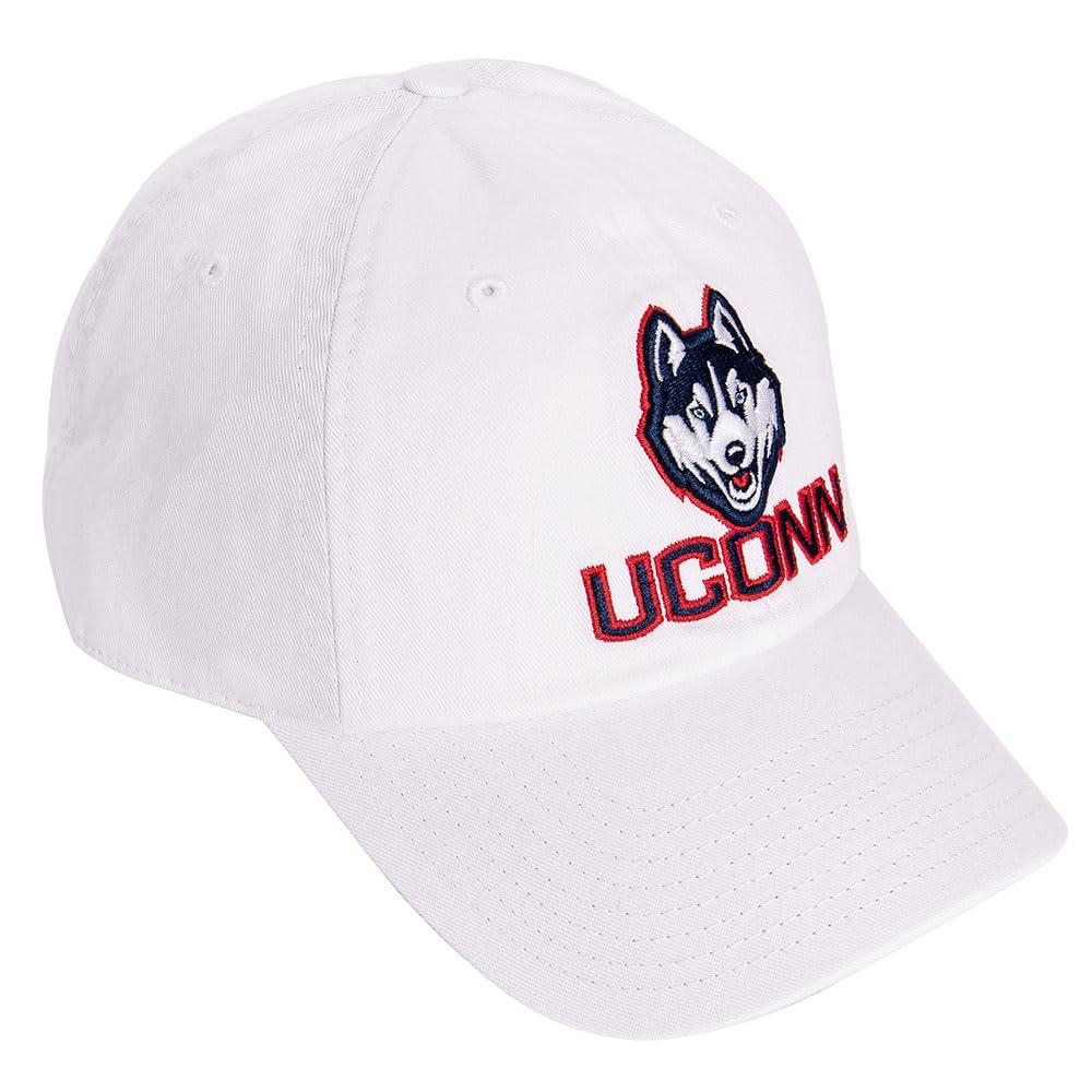 Desert Cactus University of Connecticut Baseball Hat Uconn Huskies Brimmed Embroidered Hats Cap Adjustable Cloth Strap Adult (Style E1) White