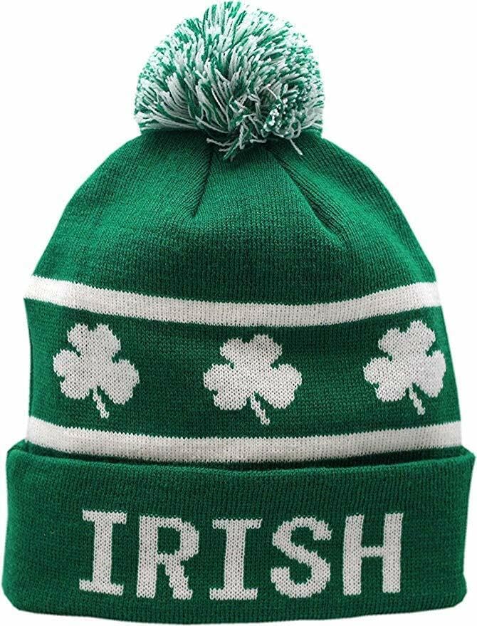 Irish Cuffed Pom Knit Hat Shamrock Green