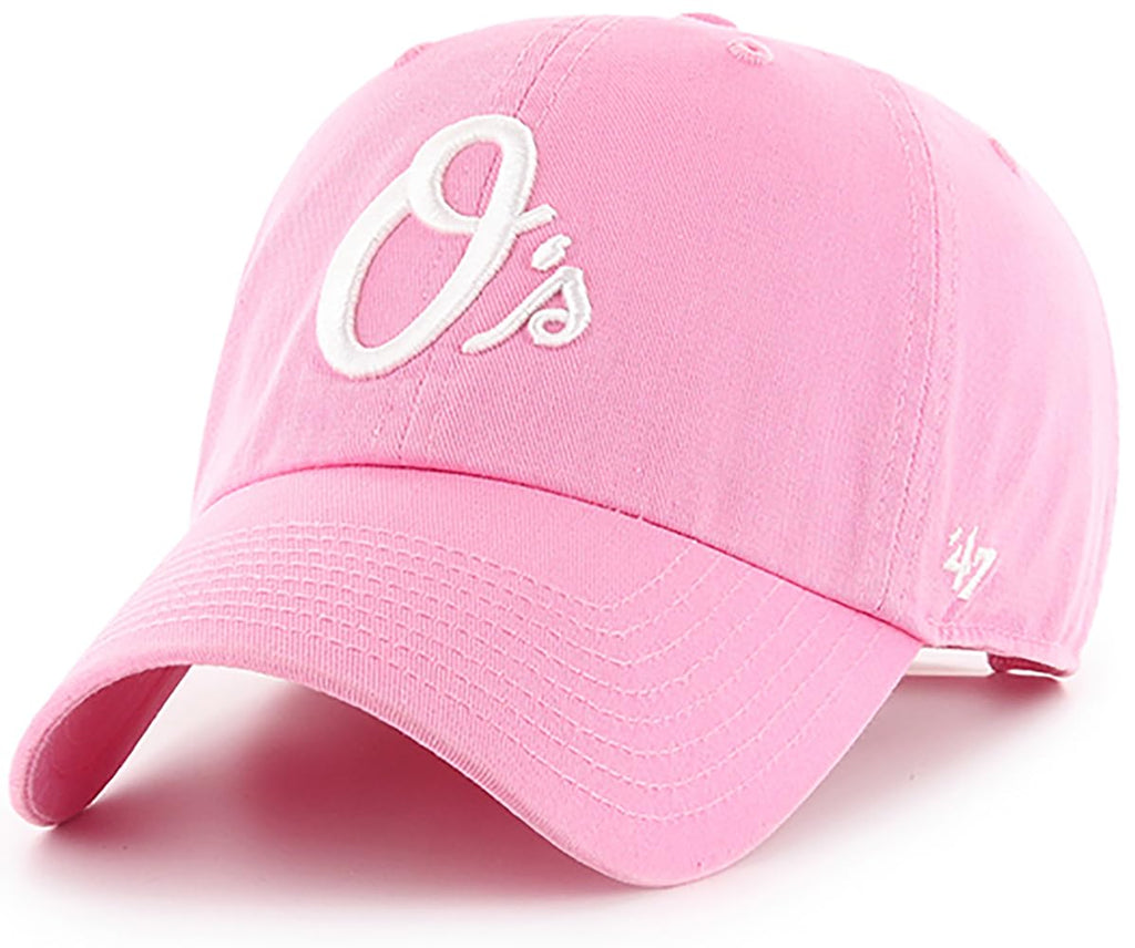 47 Brand MLB Rose Pink Primary Logo Clean Up Adjustable Baseball Cap Hat, Adult One Size Fits All - Baltimore Orioles Rose Pink