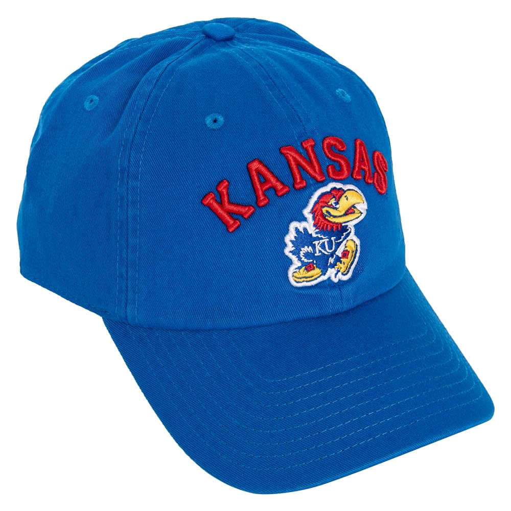 Desert Cactus University of Kansas Baseball Hat Jayhawks KU Brimmed Embroidered Hats Cap Adjustable Cloth Strap Adult (Style C1) Blue