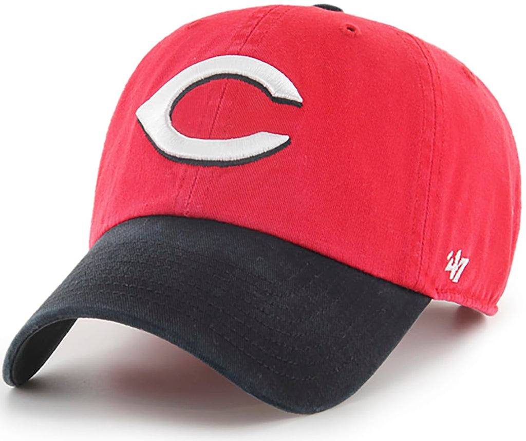 47 Brand MLB Two Tone Primary Logo Clean Up Adjustable Baseball Cap Hat, Adult One Size Fits All - Cincinnati Reds Red Black