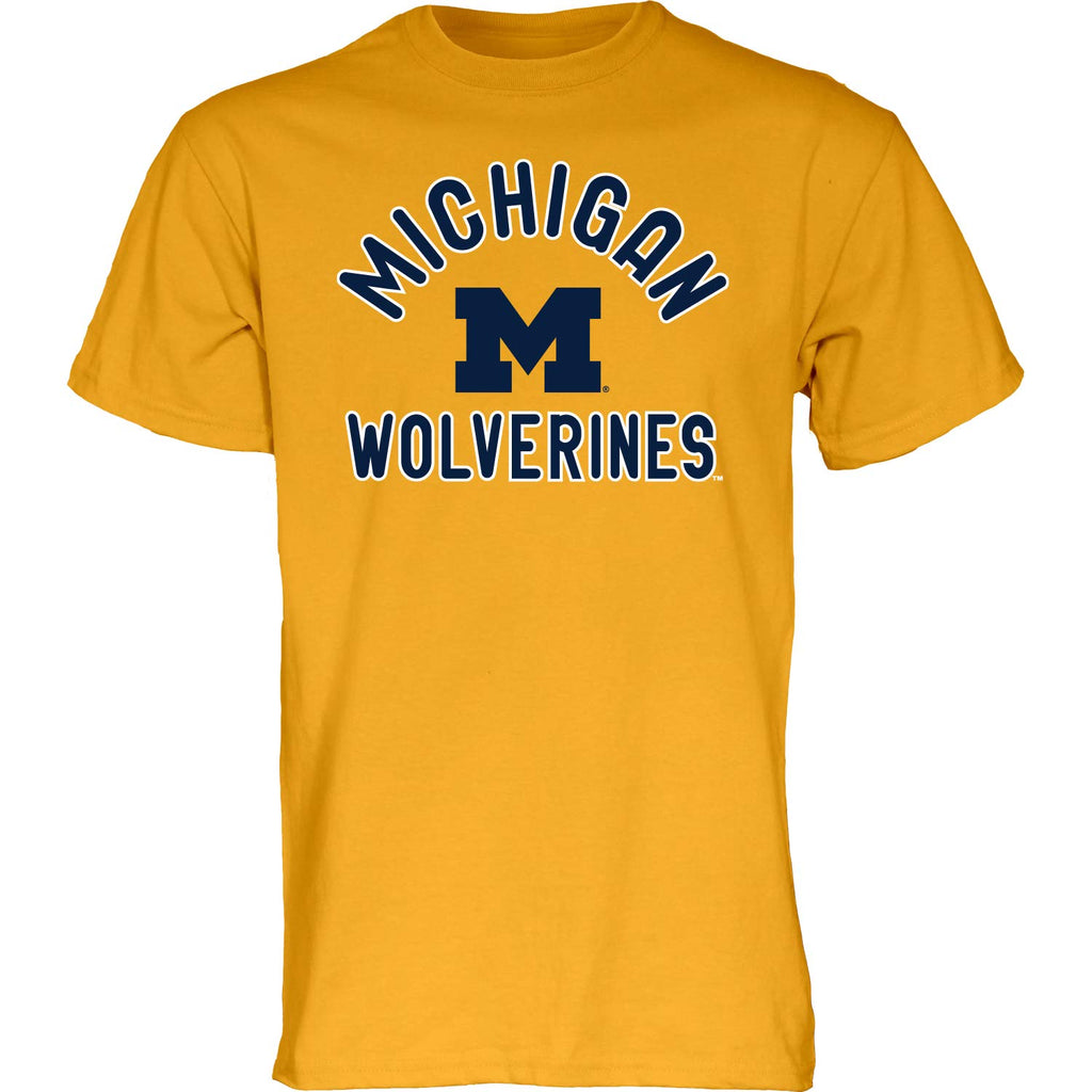 Blue 84 Men's Michigan Wolverines T Shirt Line Up Secondary Color, Michigan Wolverines Gold, Large