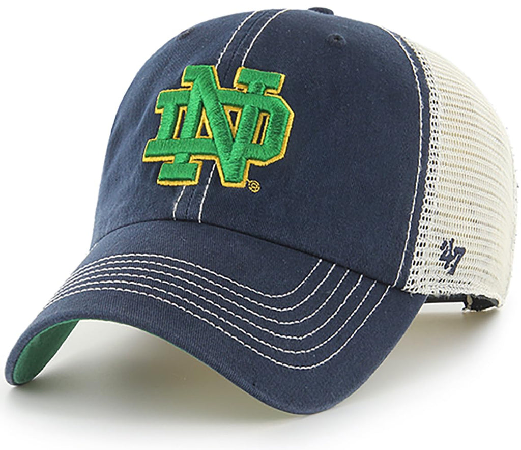 47 NCAA Trawler Primary Logo Team Color Mesh Trucker Clean Up Adjustable Hat, Adult One Size Fits All - Notre Dame Fighting Irish Navy