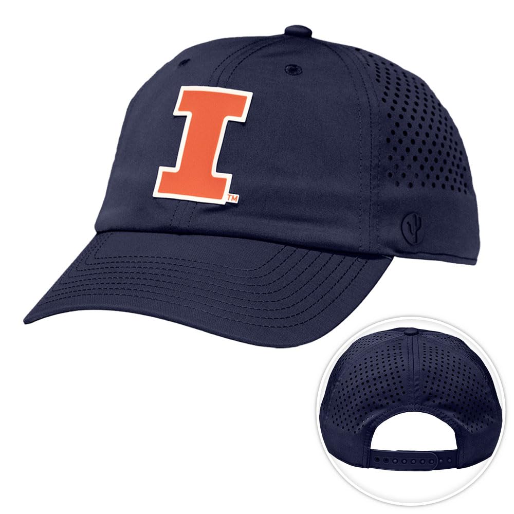 Desert Cactus University of Illinois Snapback Baseball Hat, U of I Fighting Illini Unstructured BreezePro Performance Hat with Adjustable Silicone Strap (Design BP3-Navy E)