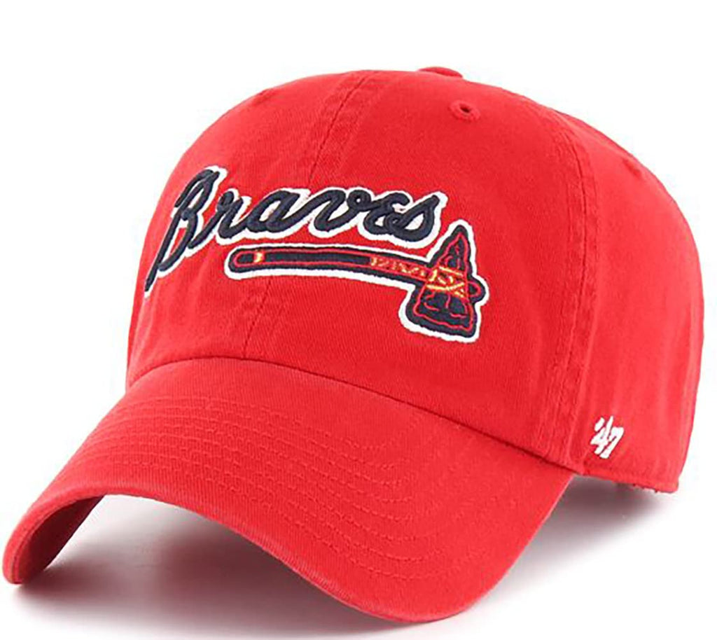 Atlanta Braves Script Logo Clean Up Adjustable Hat, Adult One Size Fits All (Atlanta Braves Red Script Logo)