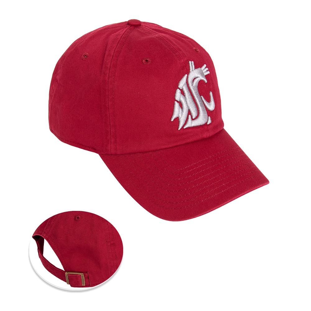 Desert Cactus Washington State University Baseball Hat WSU Cougars Cougs Brimmed Embroidered Hats Cap Adjustable Cloth Strap Adult (Style B1) Red