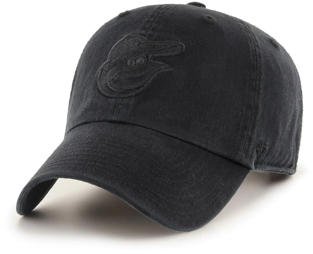 47 Brand MLB Black Black Primary Logo Clean Up Adjustable Baseball Cap Hat, Adult One Size Fits All - Baltimore Orioles