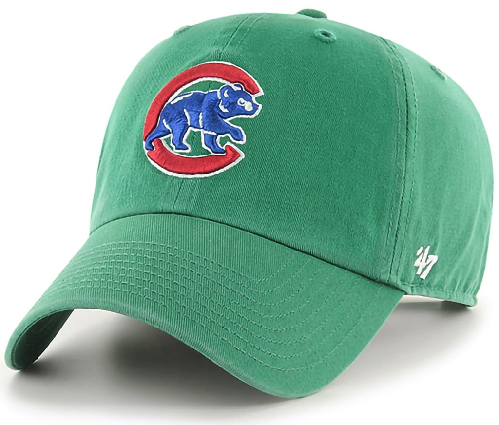'47 MLB Kelly Green Primary Logo Clean Up Adjustable Strap Hat Cap, Adult One Size Fits All (Chicago Cubs)