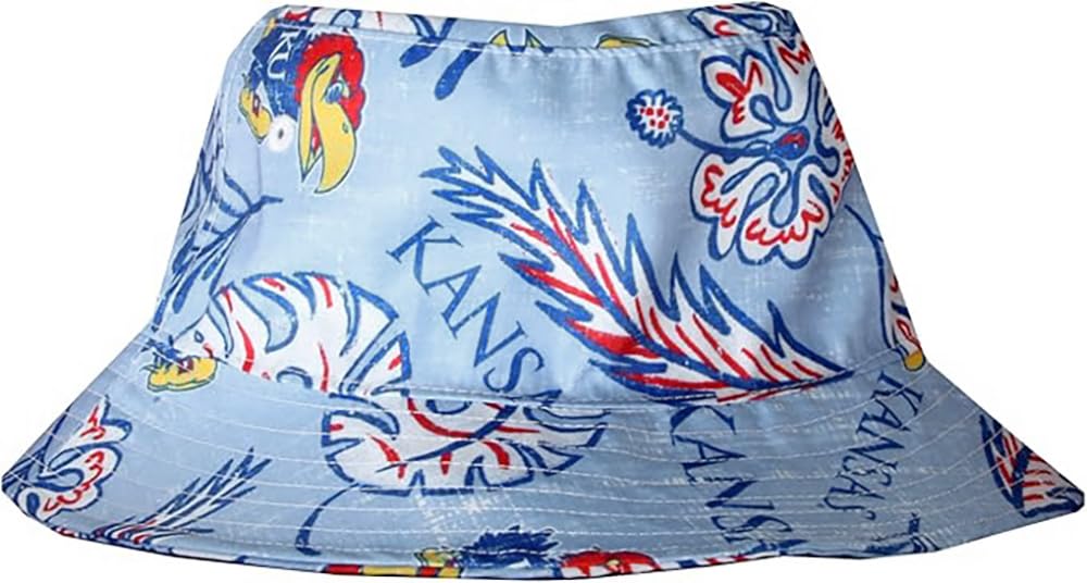 Wes and Willy Mens College Hawaiian Vintage Floral Bucket Hat(Kansas Jayhawks, L/XL) Blue