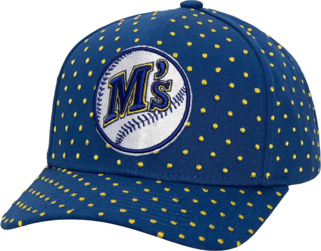 Mitchell & Ness Seattle Mariners Polka Pro Curved Bill Snapback Adjustable Hat Cap - Blue (US, Alpha, One Size, Blue, Seattle Mariners)
