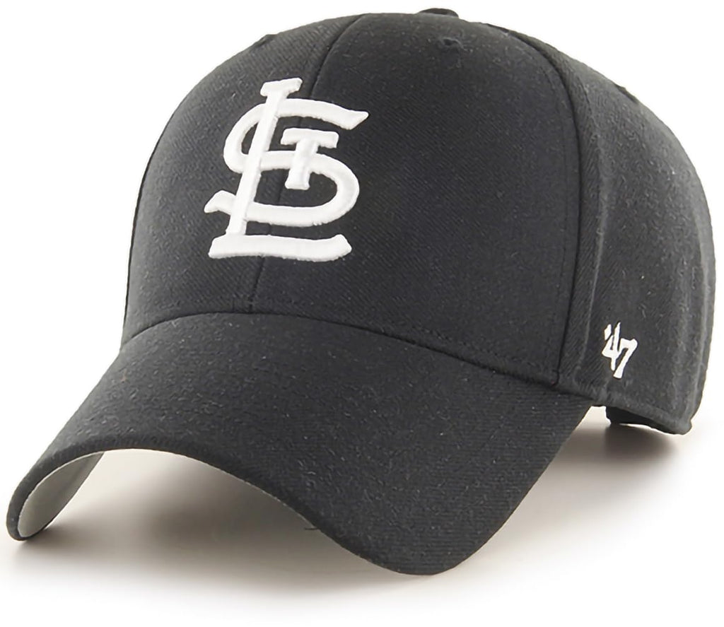 47 Brand MLB Black White Primary Logo MVP Adjustable Structure Baseball Cap Hat, Adult One Size Fits All - St Louis Cardinals Black White