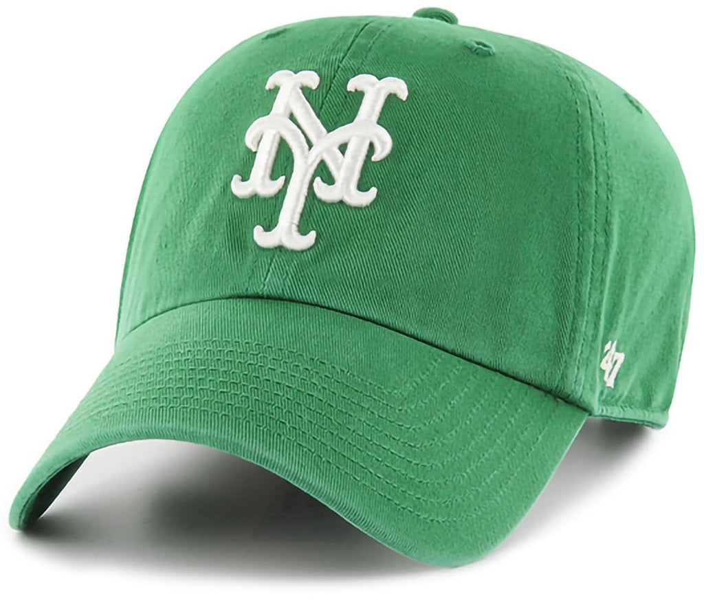 '47 MLB Kelly Green Primary Logo Clean Up Adjustable Strap Hat Cap, Adult One Size Fits All (New York Mets)