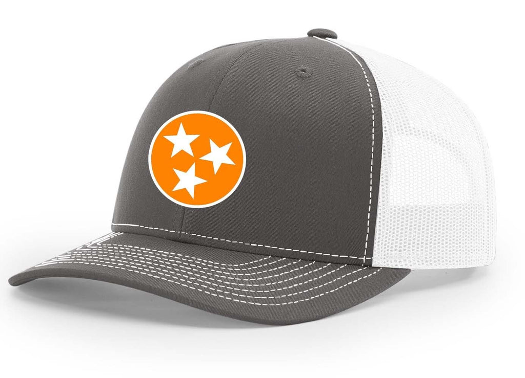 Heritage Pride Tennessee Football Team Color Tristar Flag Embroidered Mesh Back Trucker Hat-Charcoal/White