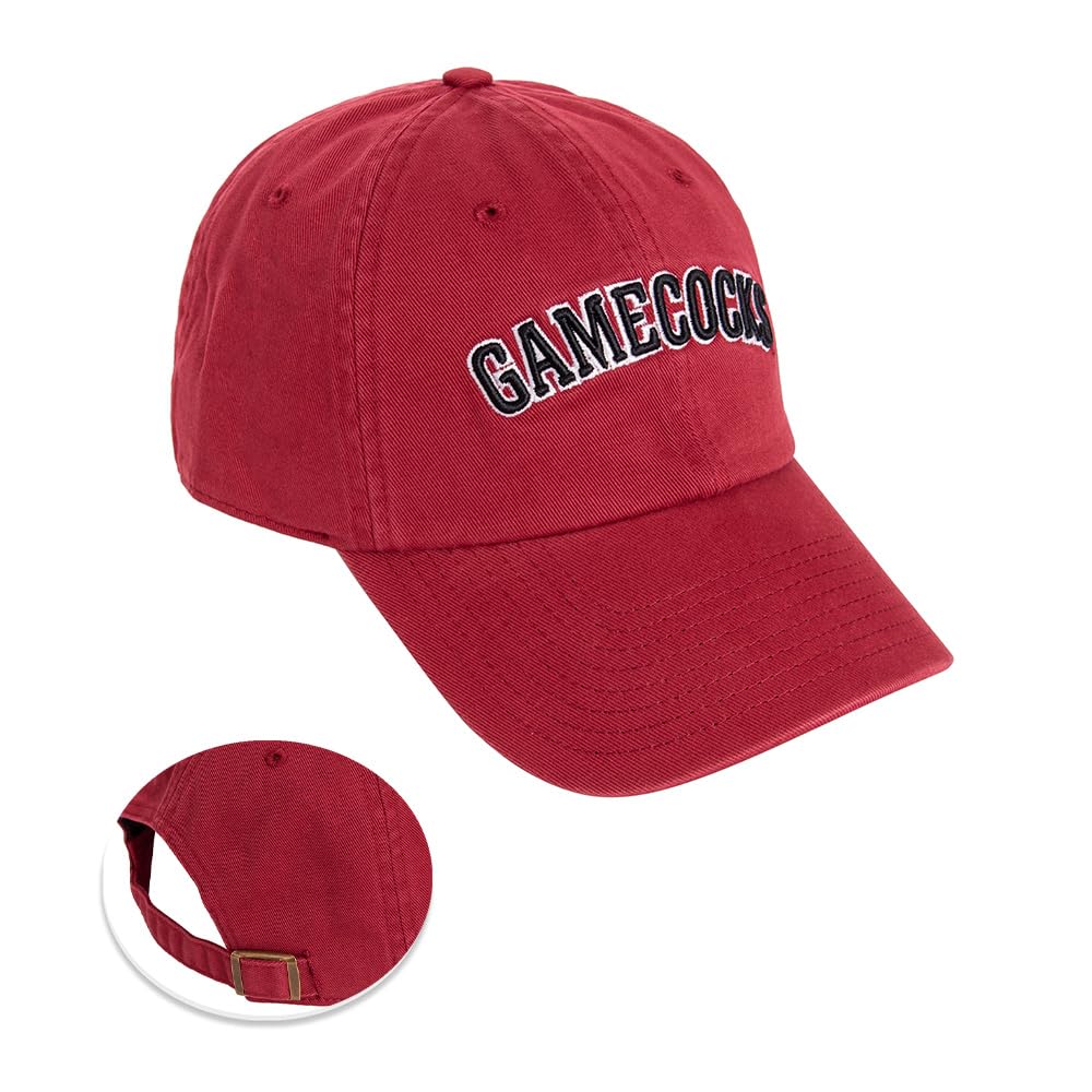 cactus d1 Desert Cactus University of South Carolina Baseball Hat Gamecocks USC Brimmed Embroirderd Hats Cap Adjustable Cloth Strap Adult (Style D1) Red