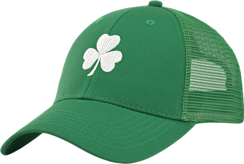 St Partricks Day Shamrock Hat - Irish Lucky Clover Trucker Hat Men Women Snapback Mesh Baseball Cap, Kelly Green