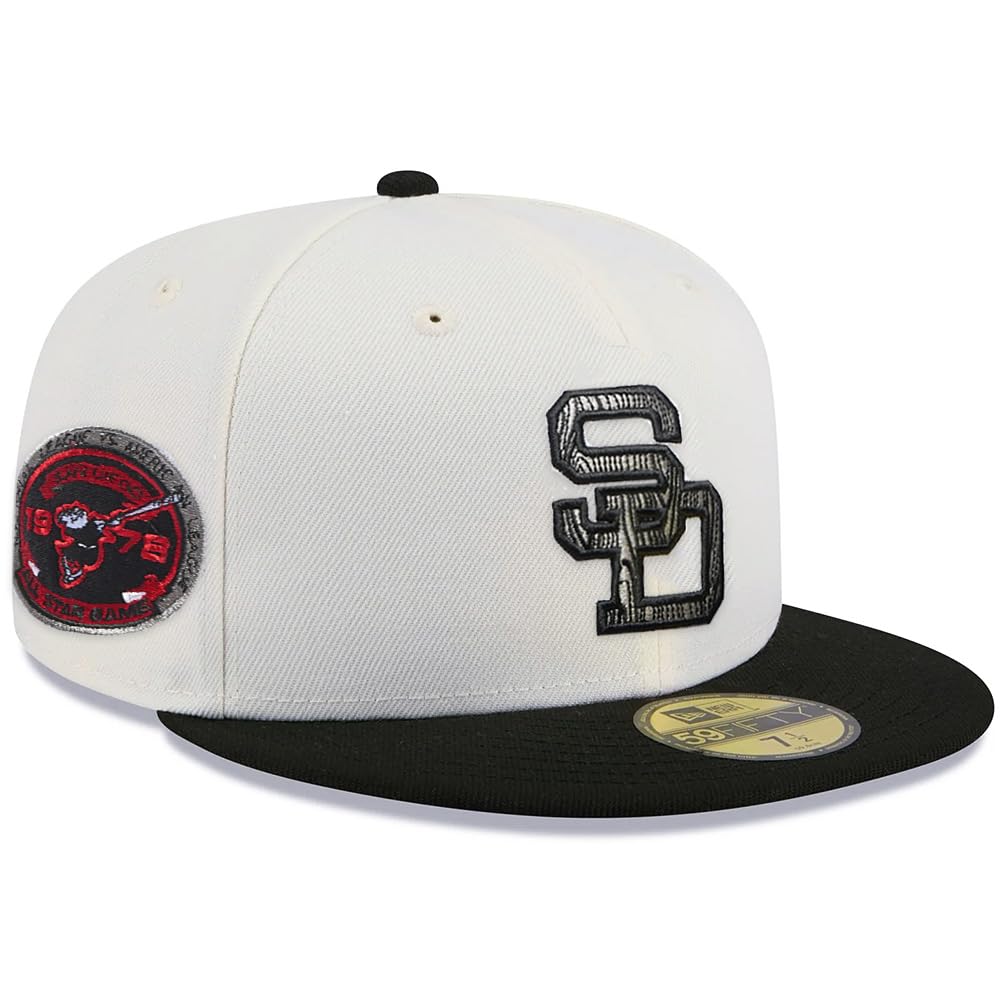 New Era SD San Diego Padres 59FIFTY Cooperstown 1978 All-Star Game Side Patch Cap, Fitted Hat (US, Numeric, 7 3/4, White)