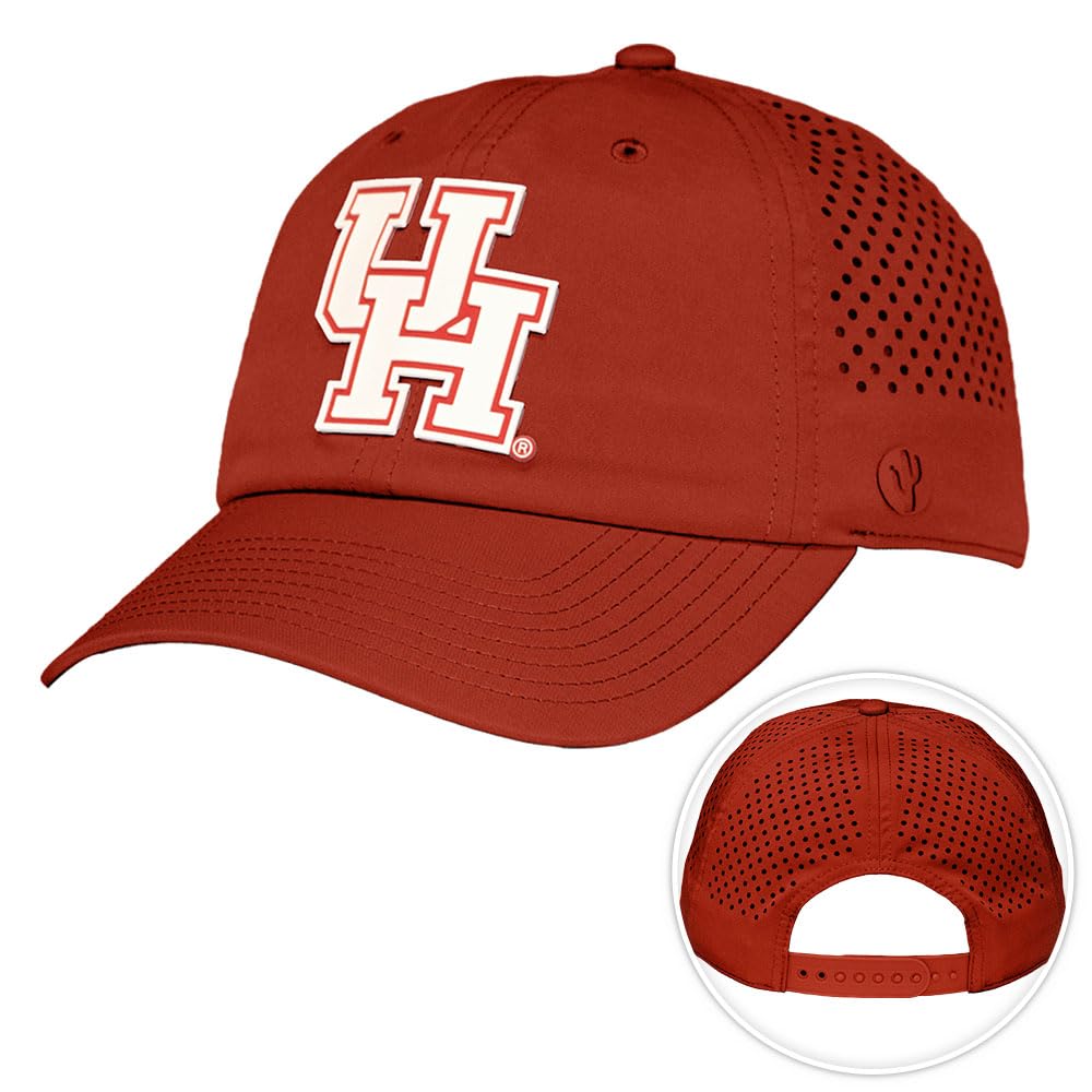 Desert Cactus University of Houston Snapback Baseball Hat, UH Cougars Unstructured BreezePro Performance Hat with Adjustable Silicone Strap (Design BP2-Red B)