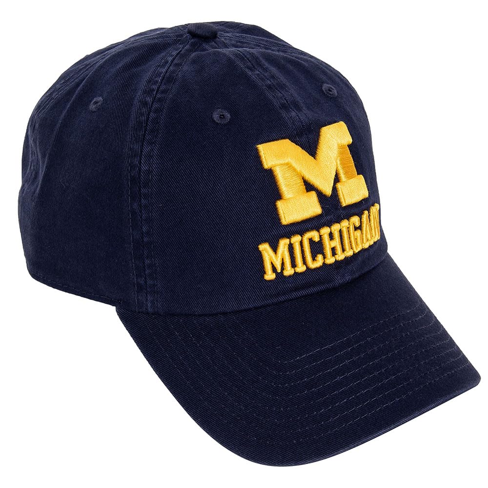 Desert Cactus University of Michigan Baseball Hat Wolverines UM U of M Brimmed Embroidered Hats Cap Adjustable Cloth Strap Adult (Style L1) Blue
