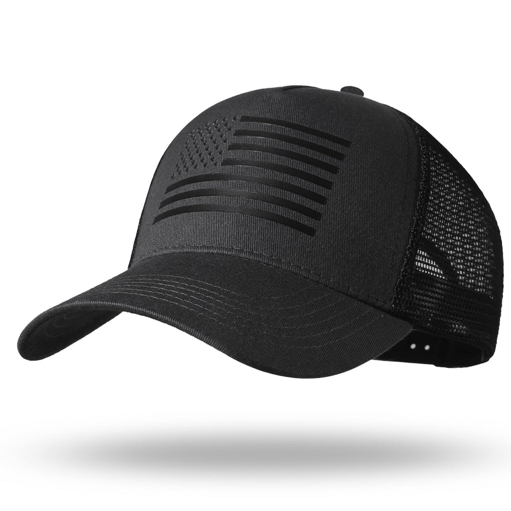 BUTITNOW Oversize XXL American Flag Trucker Hat for Big Heads, Adjustable Mesh Snapback Baseball Cap, 3D Embossed Flag Black
