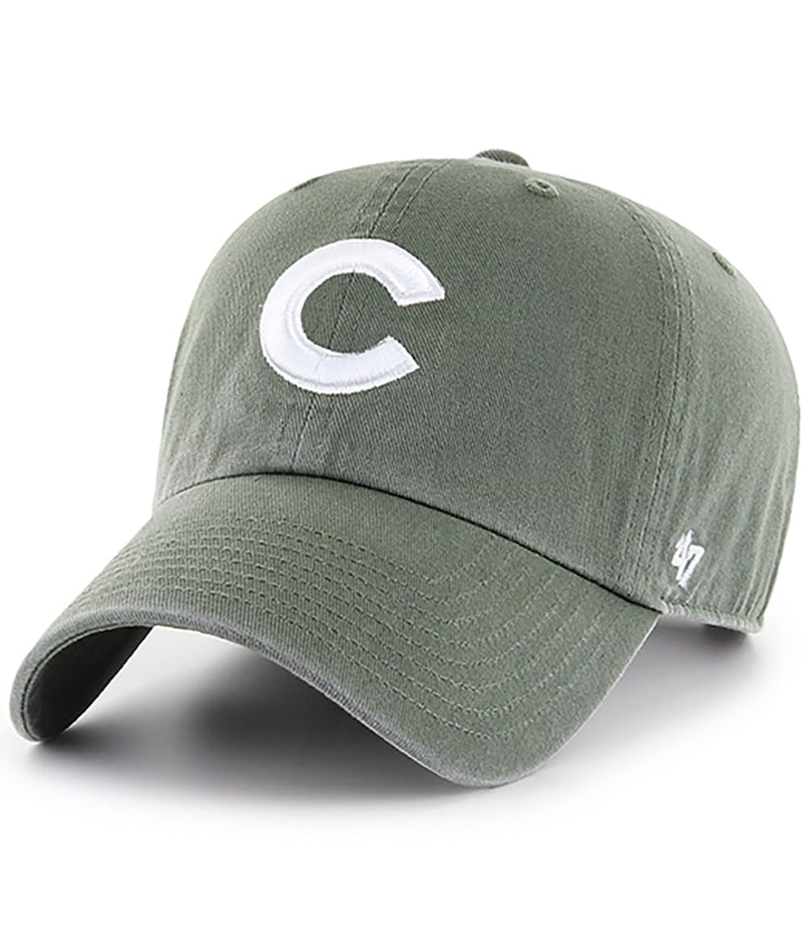 47 Brand MLB Moss Green Primary Logo Clean Up Adjustable Strap Baseball Cap Hat, Adult One Size Fits All - Chicago Cubs Moss Green