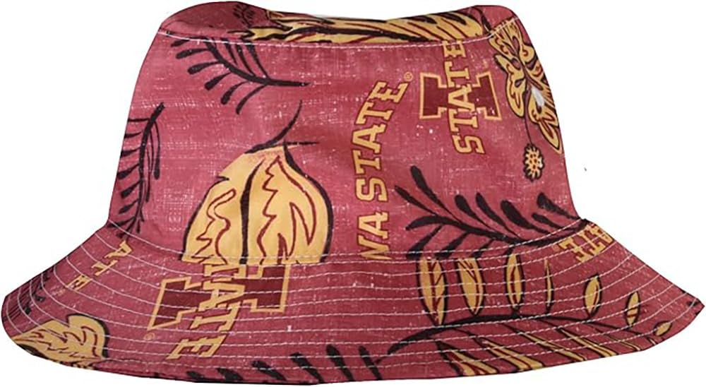 Wes and Willy Mens College Hawaiian Vintage Floral Bucket Hat(Iowa State Cyclones, L/XL) Maroon