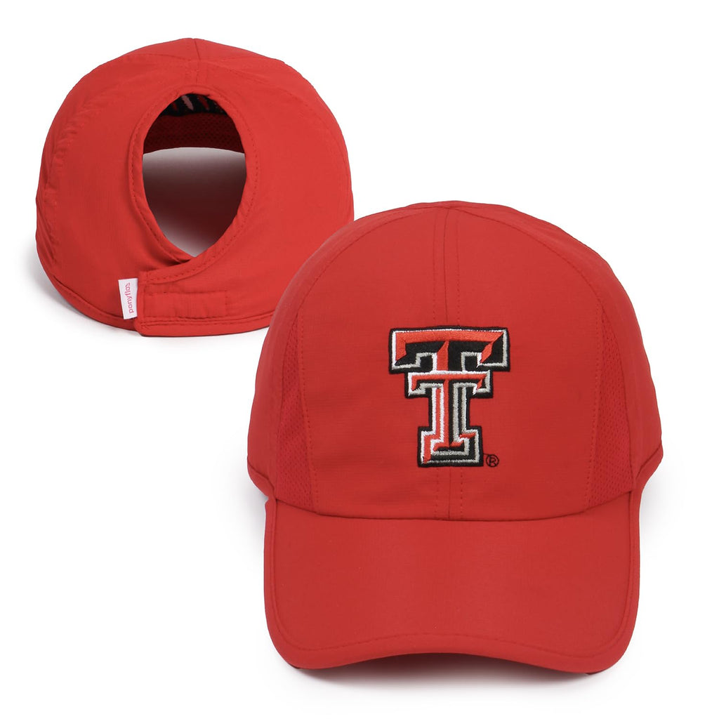 Ponyflo Women's Ponytail Baseball Cap - Curly Hair Ponytail Hat - Texas Tech Red