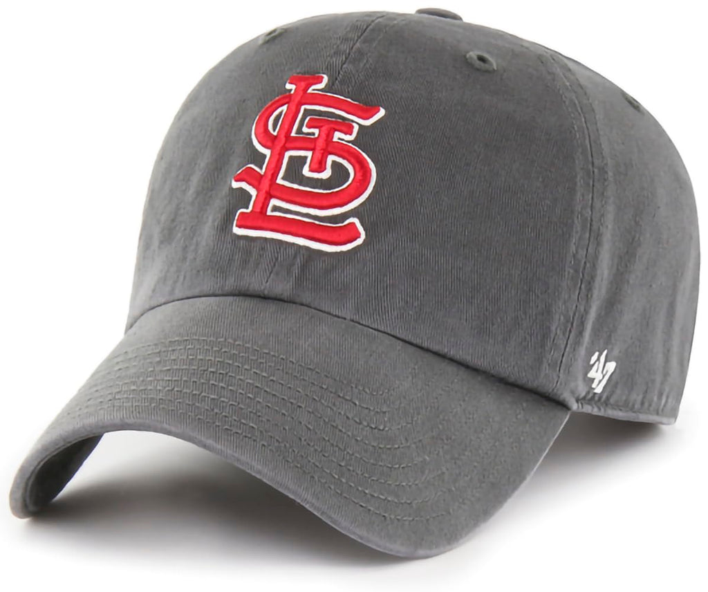 47 MLB Charcoal Team Color Primary Logo Clean Up Adjustable Hat Cap, Adult One Size - St Louis Cardinals - Charcoal