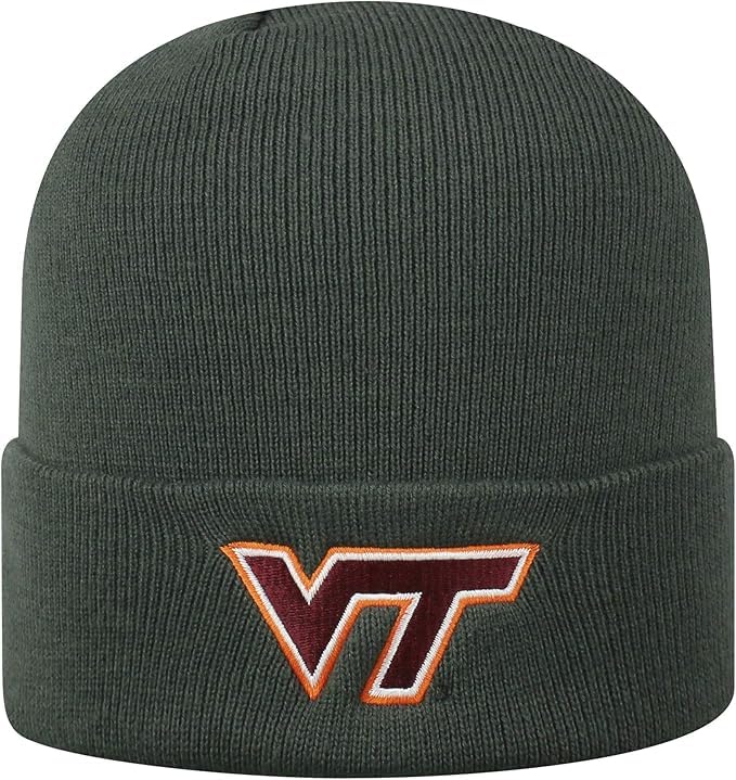 Collegiate Cuffed Knit Beanie Hats, Cuffed Knit Winter Beanies Available (Cuffed Knit Beanie, Virginia Tch Charcoal)