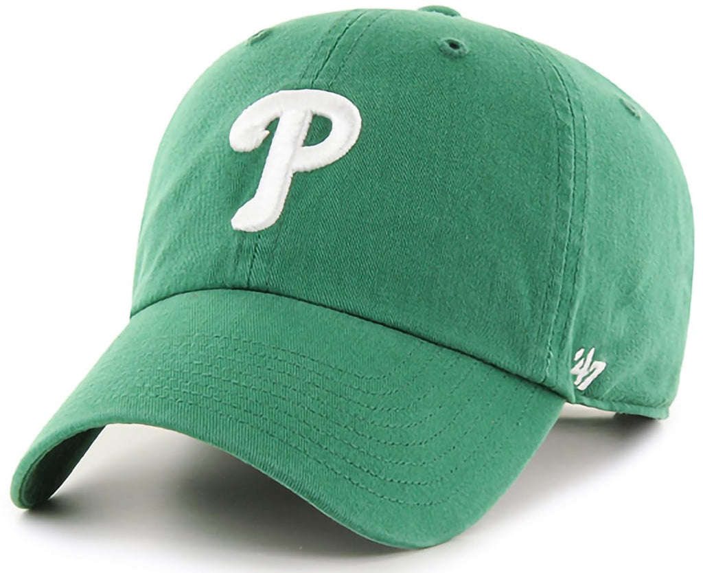 '47 MLB Kelly Green Primary Logo Clean Up Adjustable Strap Hat Cap, Adult One Size Fits All (Philadelphia Phillies)