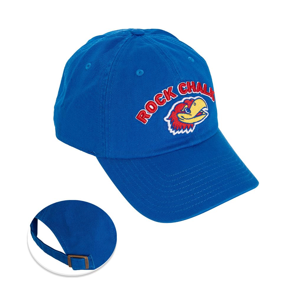 Desert Cactus University of Kansas Baseball Hat Jayhawks KU Brimmed Embroidered Hats Cap Adjustable Cloth Strap Adult (Style F1) Blue