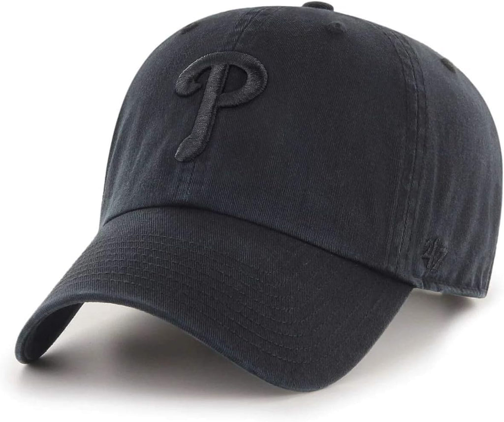 47 Brand MLB Black Black Primary Logo Clean Up Adjustable Baseball Cap Hat, Adult One Size Fits All - Philadelphia Phillies