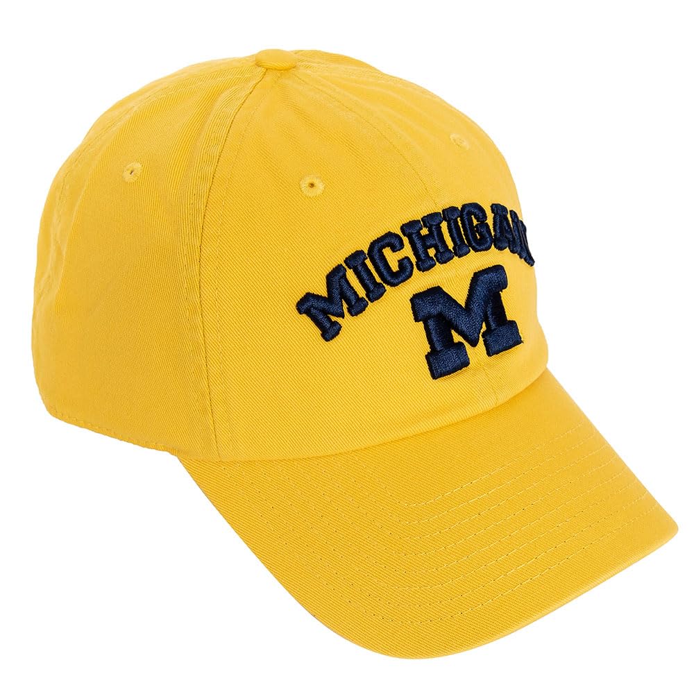 Desert Cactus University of Michigan Baseball Hat Wolverines UM U of M Brimmed Embroidered Hats Cap Adjustable Cloth Strap Adult (Style D1) Yellow
