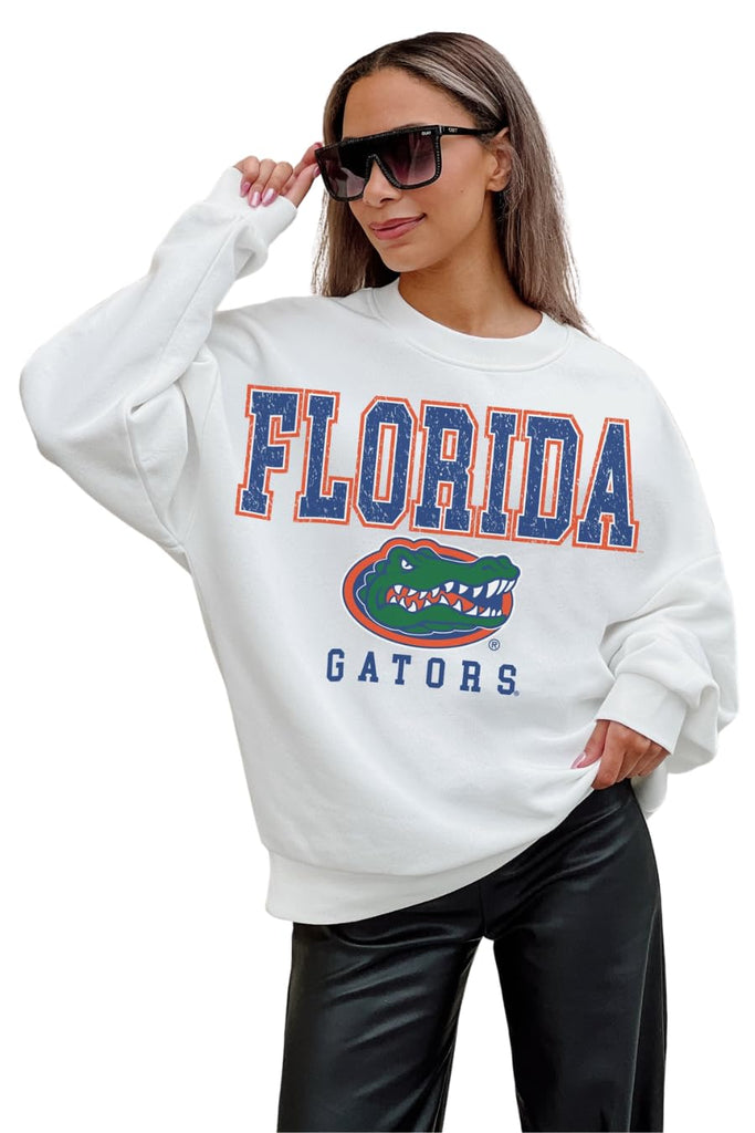 Florida Gators Game Day Freestyle Premium Fleece Drop Shoulder Long Sleeve Crewneck Graphic Pullover (US, Alpha, Large, Regular, Regular) White
