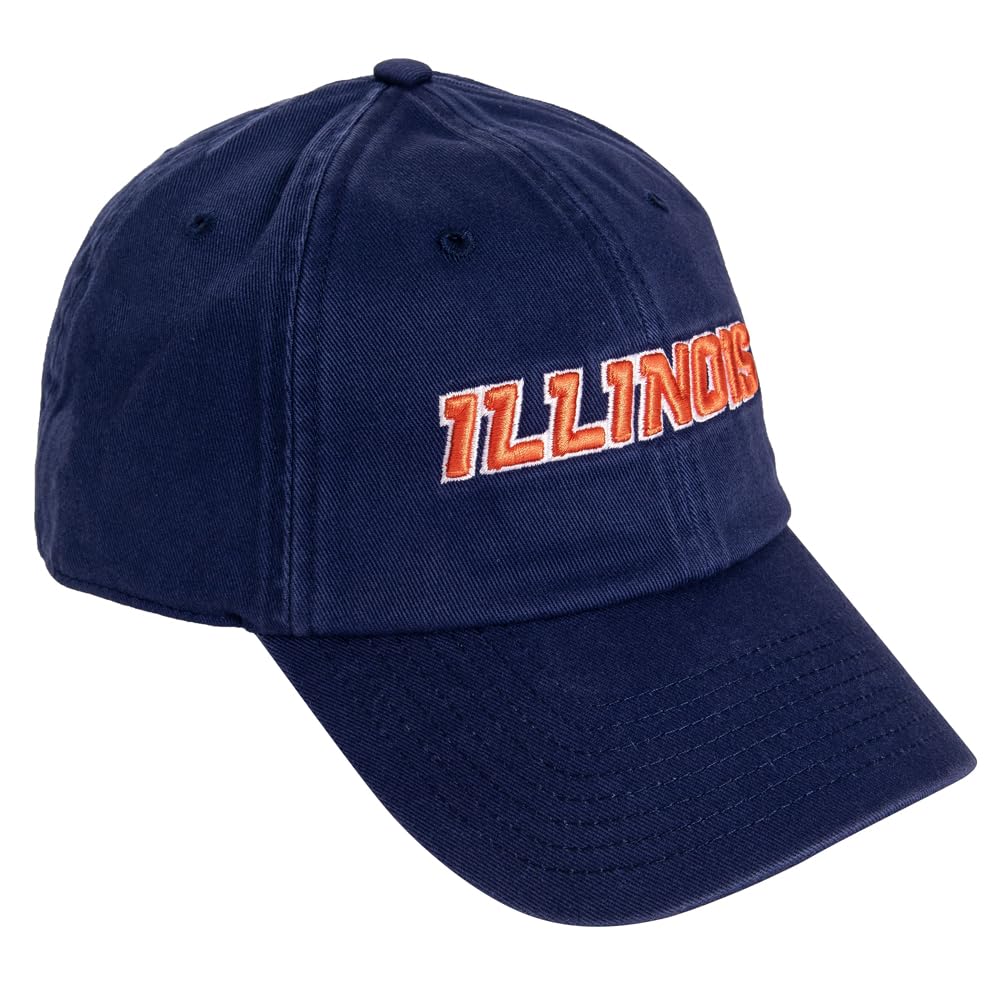Desert Cactus University of Illinois Baseball Hat Fighting Illini U of I Brimmed Embroidered Hats Cap Adjustable Cloth Strap Adult (Style F1) Blue