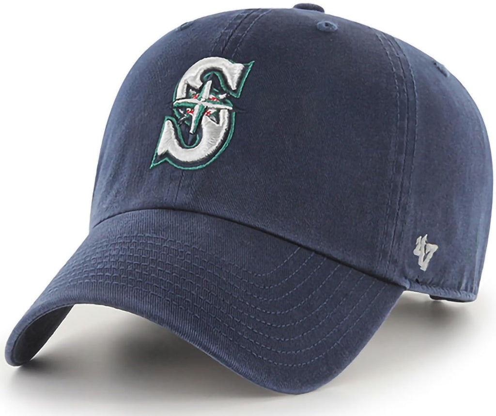 47 MLB Home Team Color Primary Logo Clean Up Adjustable Strap Hat Cap, Adult One Size Fits All (Seattle Mariners)