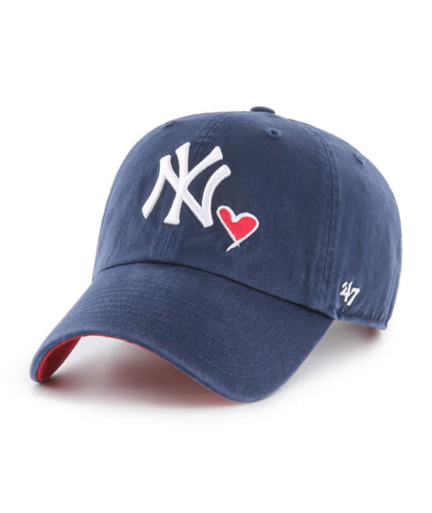 47 Brand MLB New York Yankees Navy Red Unisex Heart Icon Clean Up Adjustable Baseball Cap Dad Hat Adult One Size Fits All