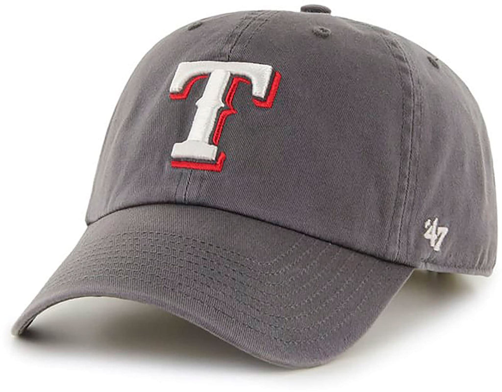 47 Texas Rangers Mens Womens Clean Up Adjustable Strapback Charcoal Hat with Team Color Logo