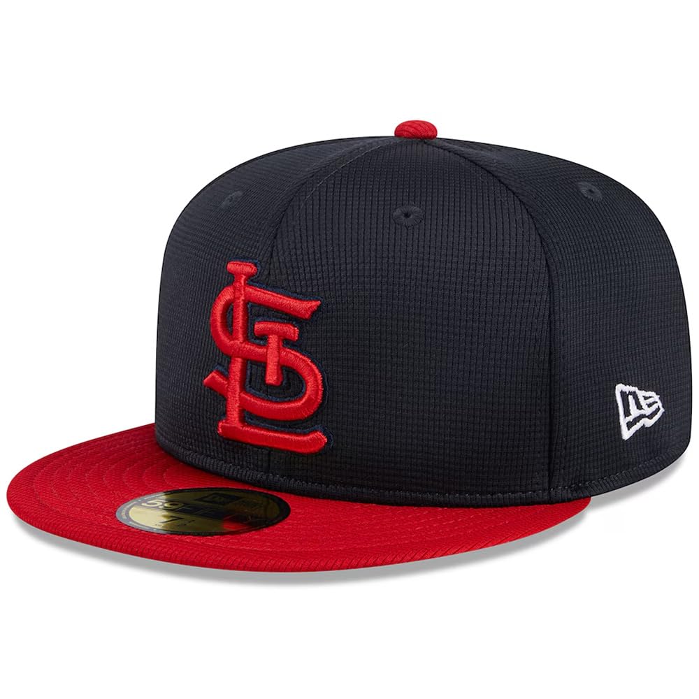 New Era St. Louis Cardinals 59FIFTY Authentic Collection 2024 Batting Practice Fitted Cap, Hat (US, Numeric, 7 1/8, Navy Blue Red)
