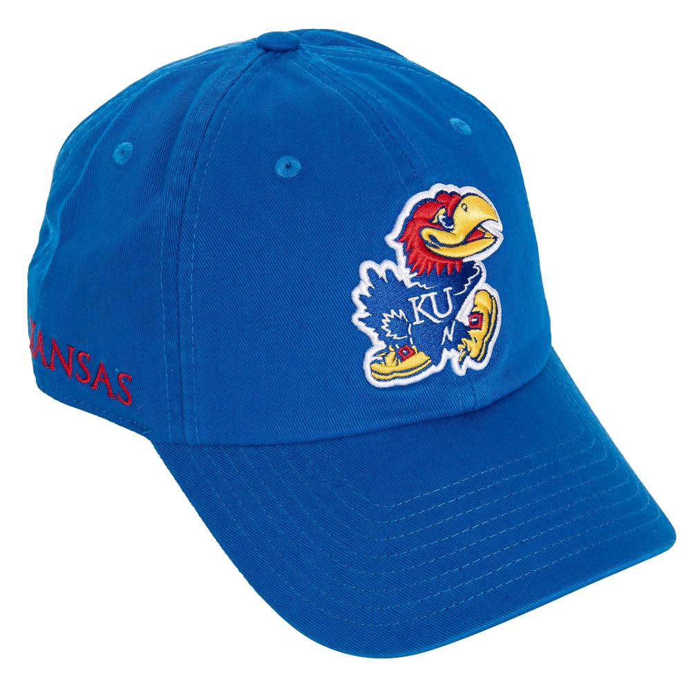Desert Cactus University of Kansas Baseball Hat Jayhawks KU Brimmed Embroidered Hats Cap Adjustable Cloth Strap Adult (Style E1) Blue