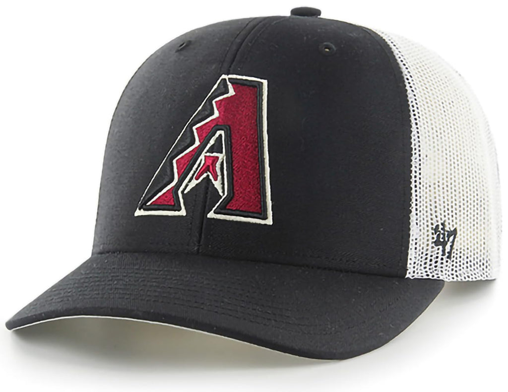 47 MLB Team Color Primary Logo Mesh Trucker Snapback Adjustable Hat Cap, Adult One Size Fits All - Arizona Diamondbacks Black