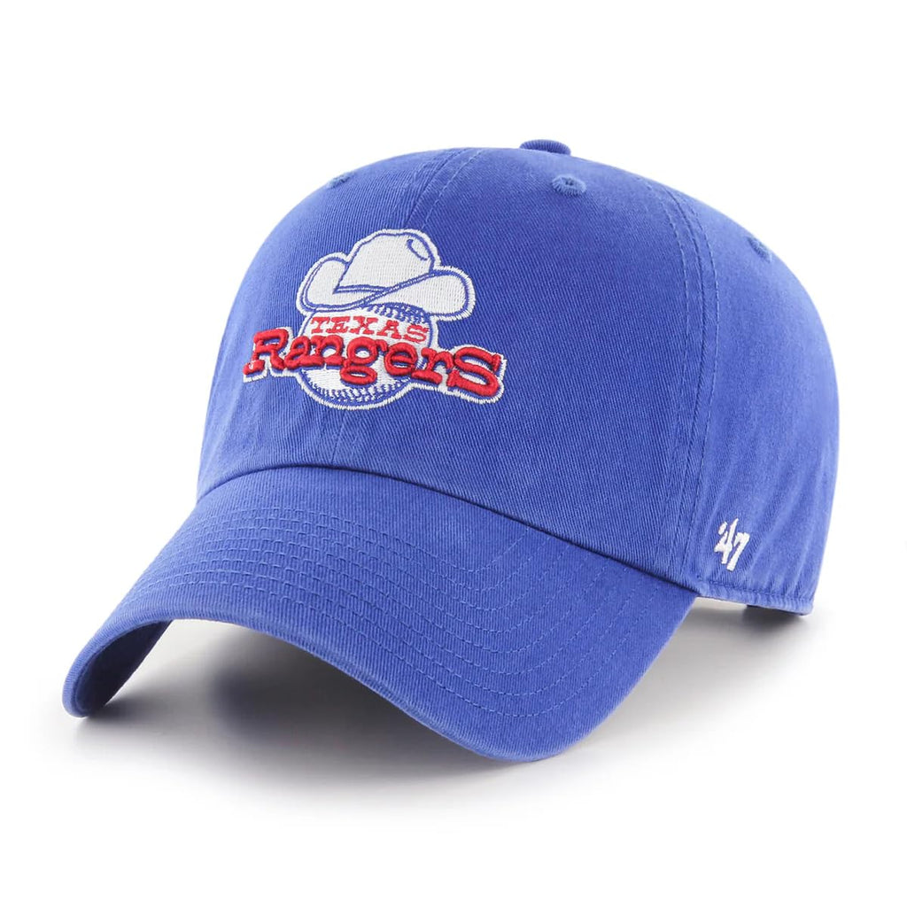 47 Brand MLB Cooperstown Primary Logo Clean Up Adjustable Baseball Cap Hat, Adult One Size Fits All (US, Alpha, One Size, Texas Rangers - Blue Alternate, Texas Rangers)