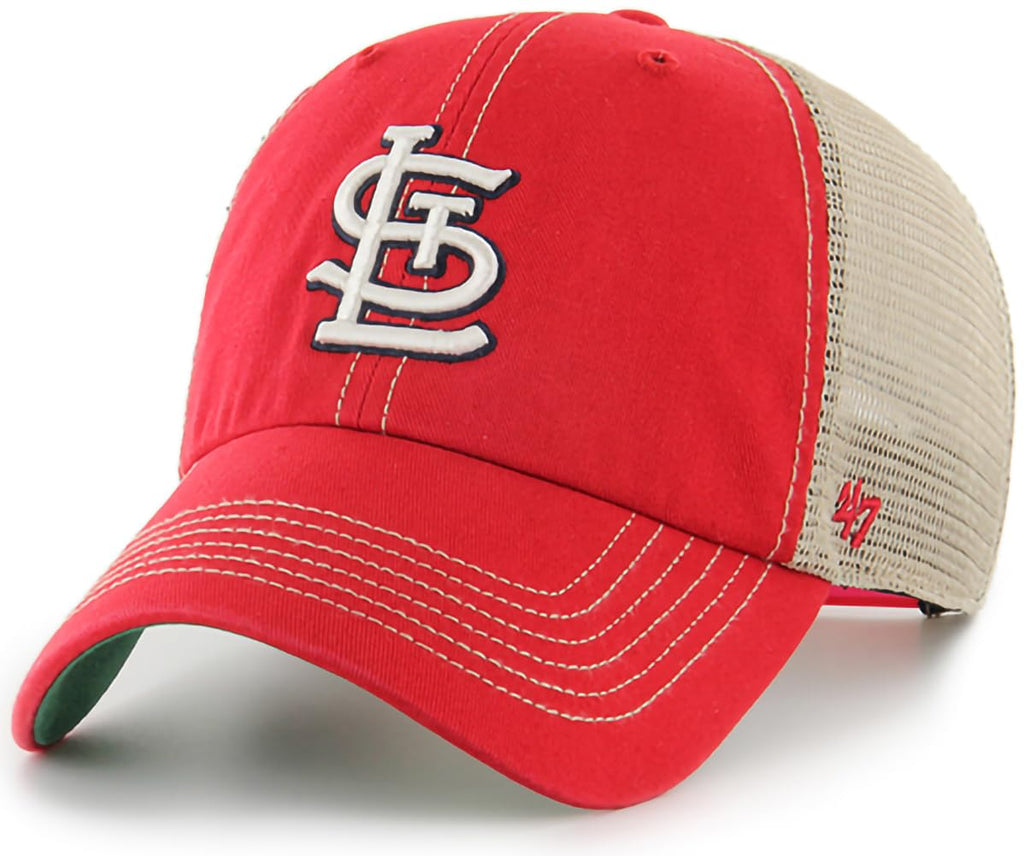 47 MLB Trawler Primary Logo Team Color Mesh Trucker Clean Up Adjustable Hat, Adult One Size Fits All - St Louis Cardinals Red