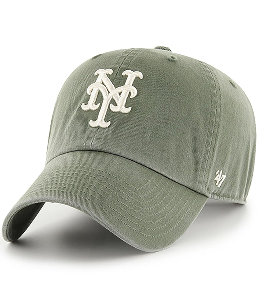 47 Brand MLB Moss Green Primary Logo Clean Up Adjustable Strap Baseball Cap Hat, Adult One Size Fits All - New York Mets Moss Green